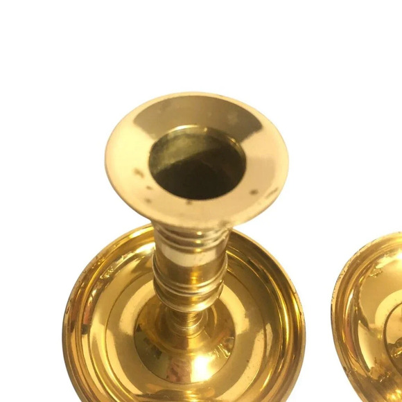 Vtg Brass Pair 2 Chamber Stick 4.75" x 3.75" Candlestick Candle Holder Handle - Picture 5 of 8